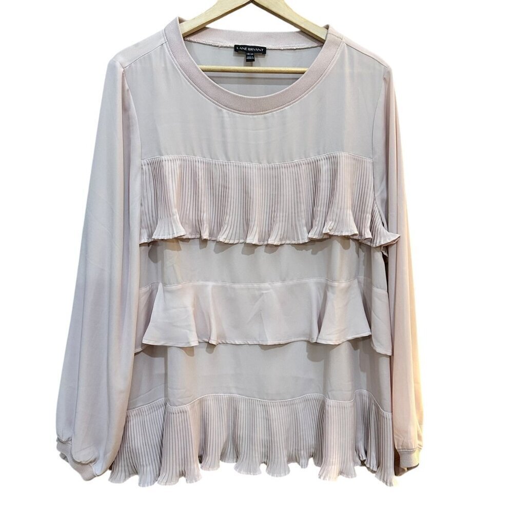 Lane Bryant Blouse Pleated Ruffle Dusty‎ Rose Plus Fairy Feminine Size 18/20